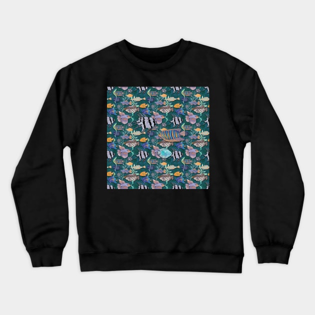 Aqua green fish tank pattern Crewneck Sweatshirt by andreeadumez